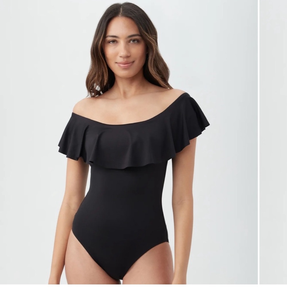 Trina Turk Black Ruffle One-Piece Swimsuit